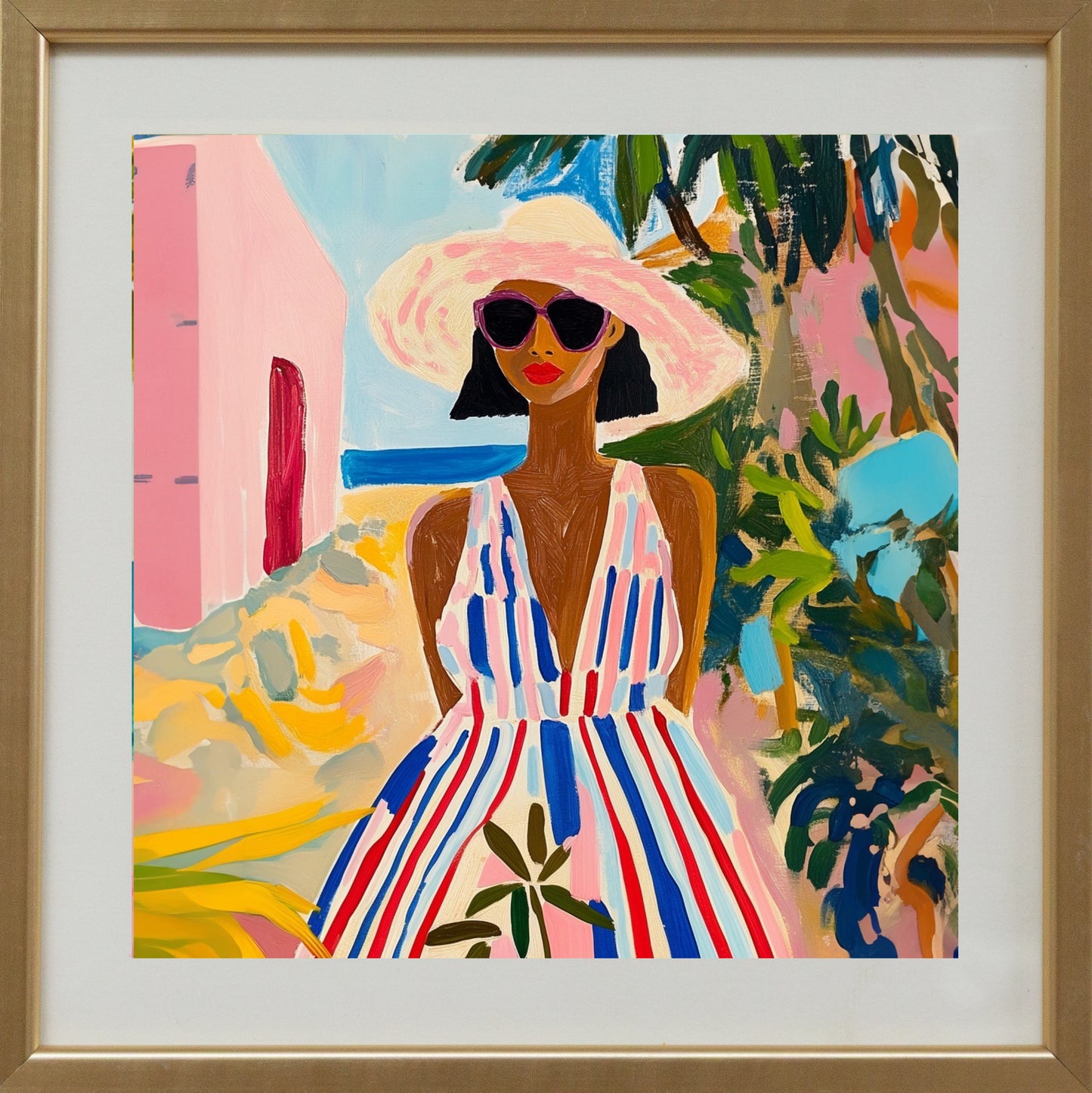 Woman in striped dress