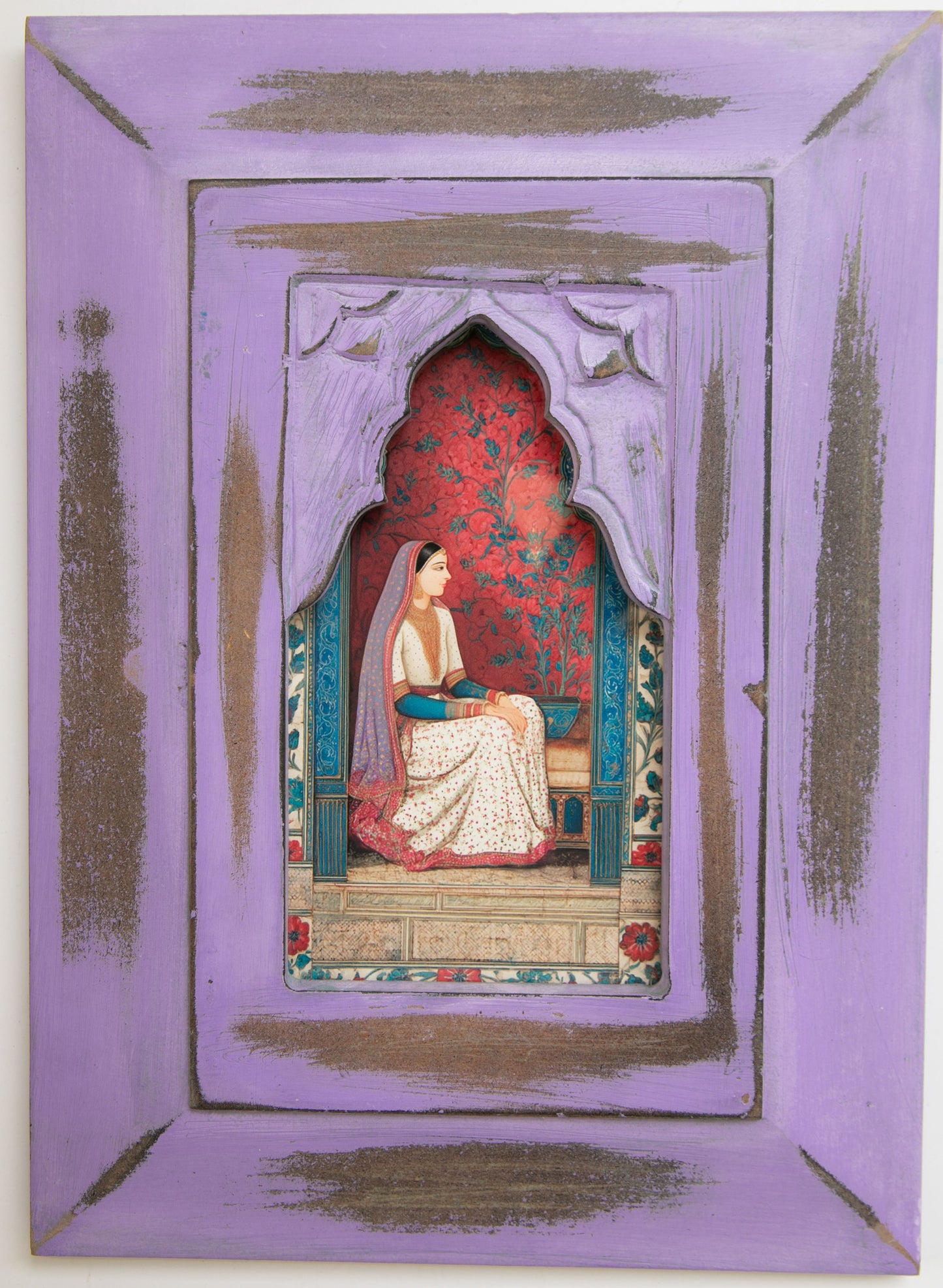 The Crimson Diwan Rani – Jharokha Wall Art