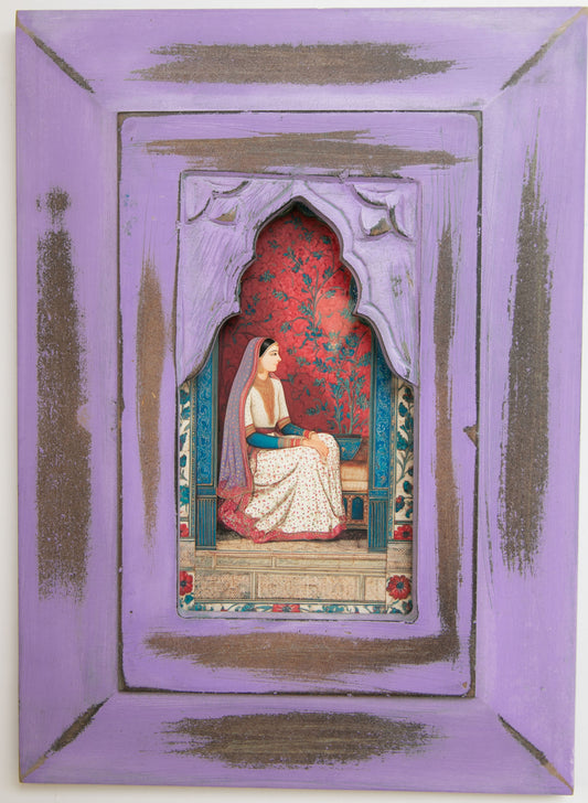 The Crimson Diwan Rani – Jharokha Wall Art