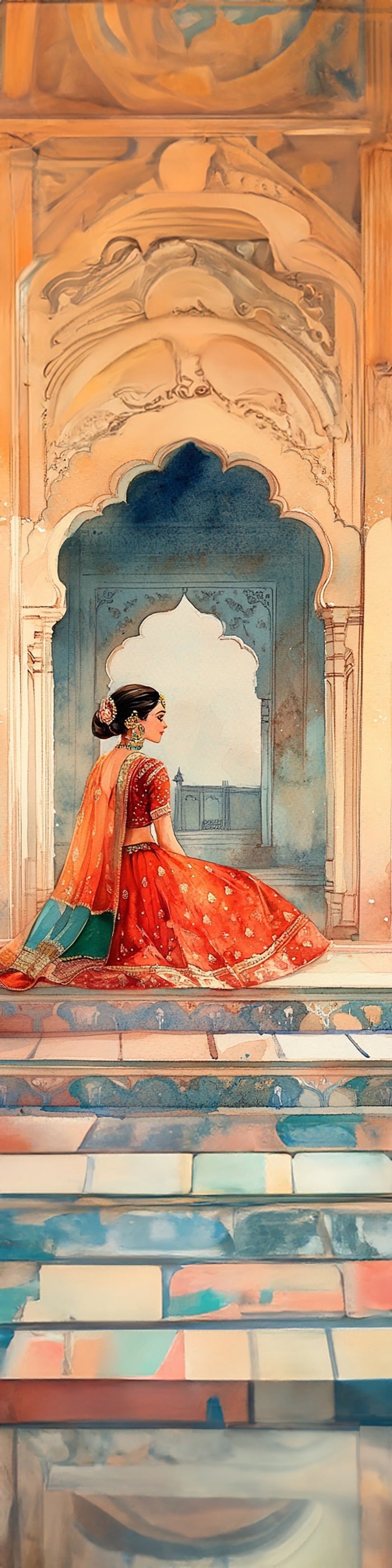 The Scarlet Staircase – Jharokha Wall Art